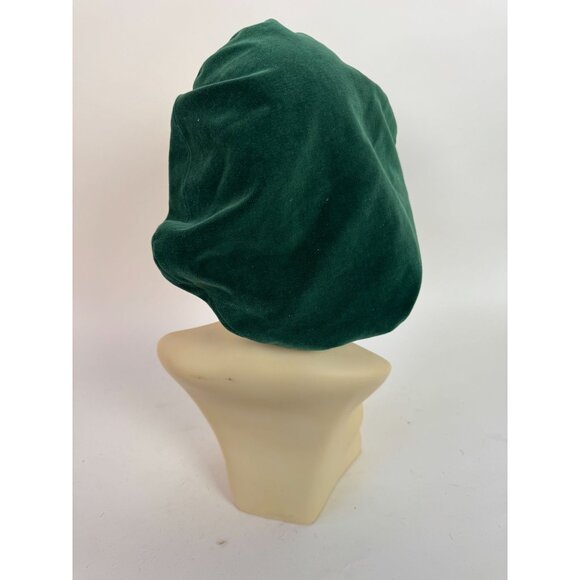 Vintage Green Velvet Slouch Beret Hat For Women Handmade Soft Fabric 1980s Style main image 10
